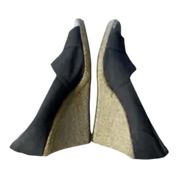 TOMS Shoes Women Size 6.5 Grey Canvas Peep Toe Slip On Espadrille Wedges Pumps - Picture 5 of 11